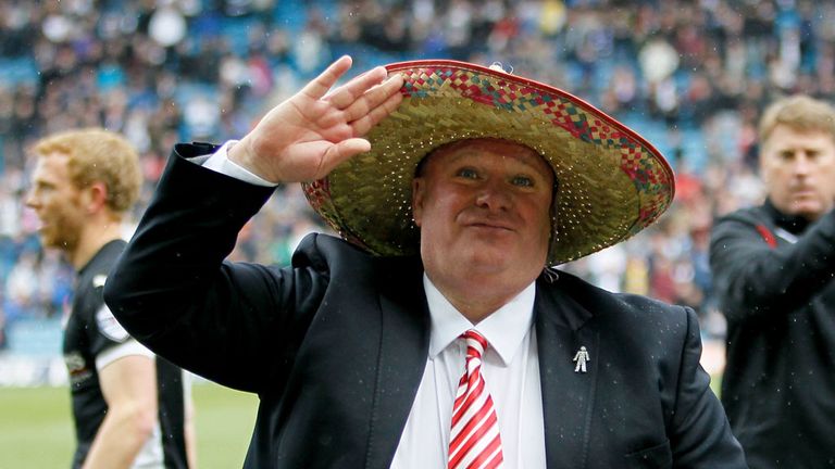 Rotherham Manager, Steve Evans salutes the fans after the 0-0 draw at the Sky Bet Championship match at Elland Road, Leeds.