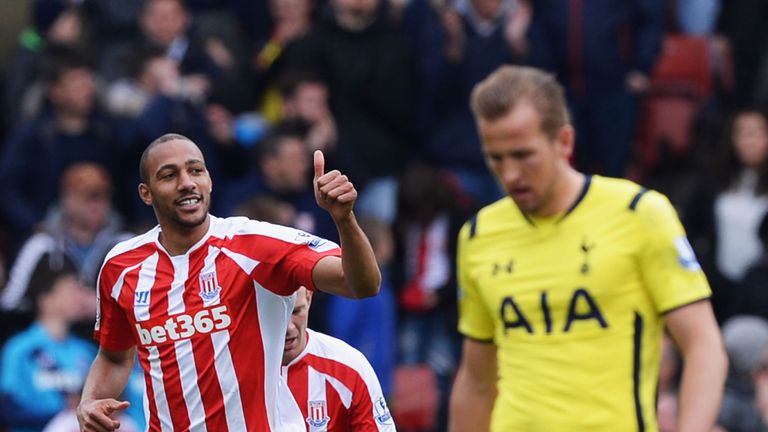 Steven N'Zonzi  celebrates scoring Stoke's second goal against Tottenham