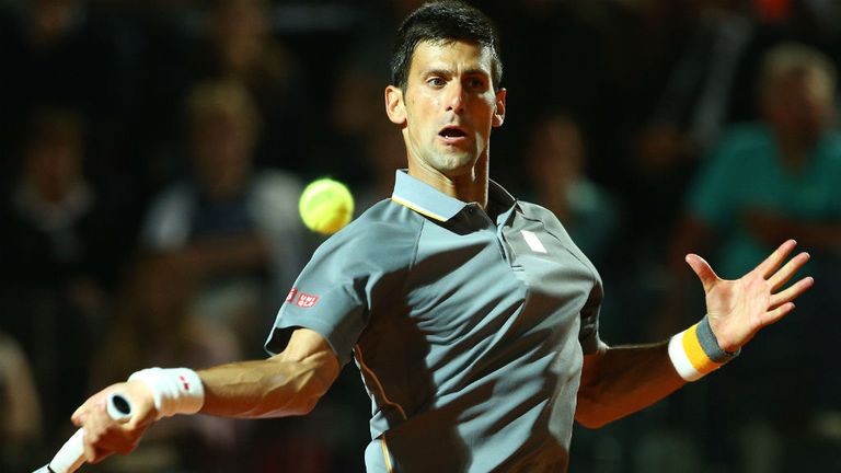 Novak Djokovic in action during his Third Round match against Thomaz Bellucci at the Foro Italico in Rome