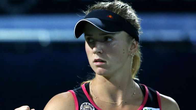 Elina Svitolina reacts after winning a point against Petra Kvitova