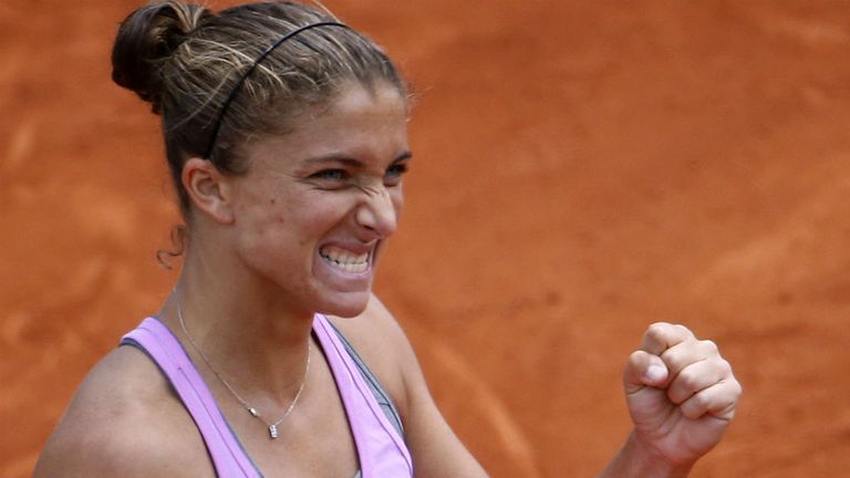 Sara Errani celebrates after her match against Andrea Petkovic at the French Open