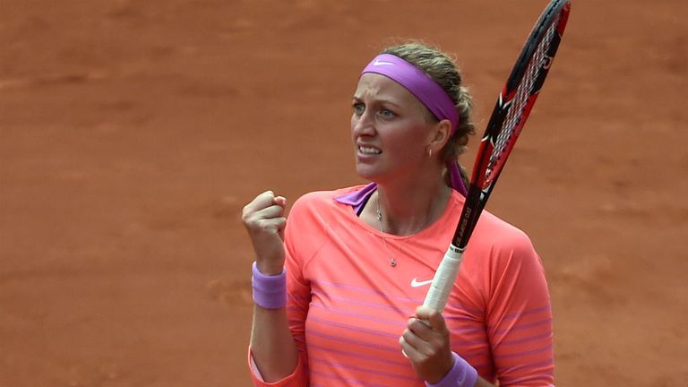Petra Kvitova celebrates after defeating Marina Erakovic during the women's first round at the Roland Garros
