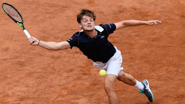 David Goffin in action during his Men's Quarter Final match against David Ferrer at the Rome Masters