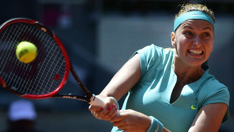Petra Kvitova returns a ball during day four of the Madrid Open tournament at the Caja Magica