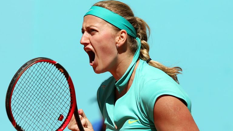 Petra Kvitova celebrates match point against Anastasia Pavlyuchenkova in their third round match during day five of the Mutua Madrid Open