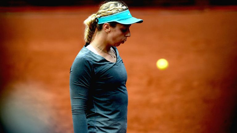 Sabine Lisicki reacts during her match against Lara Arruabarrena during Nuernberger Versicherungscup 2015