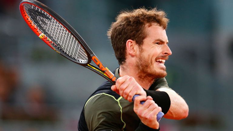 Andy Murray in action against Milos Raonic in the quarters final of the Madrid Open 