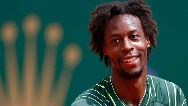 Gael Monfils reacts against Tomas Berdych in the semi-finals during day seven of the Monte Carlo Rolex Masters
