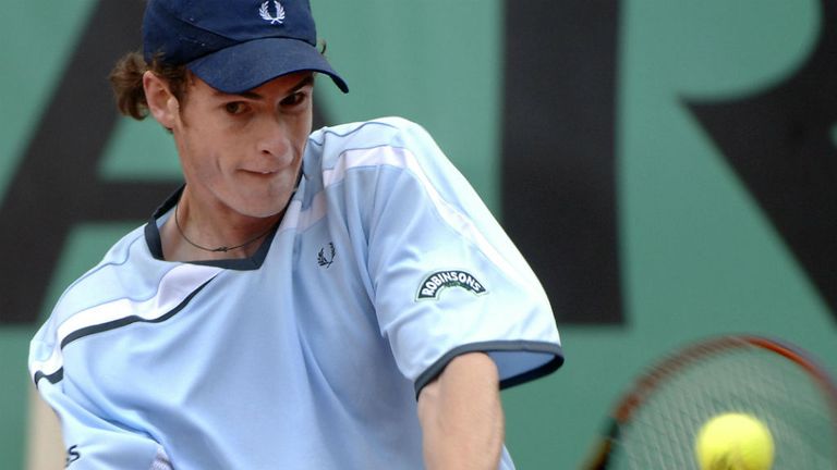 Andy Murray hits a backhand to Gael Monfils during Roland Garros in May 2006