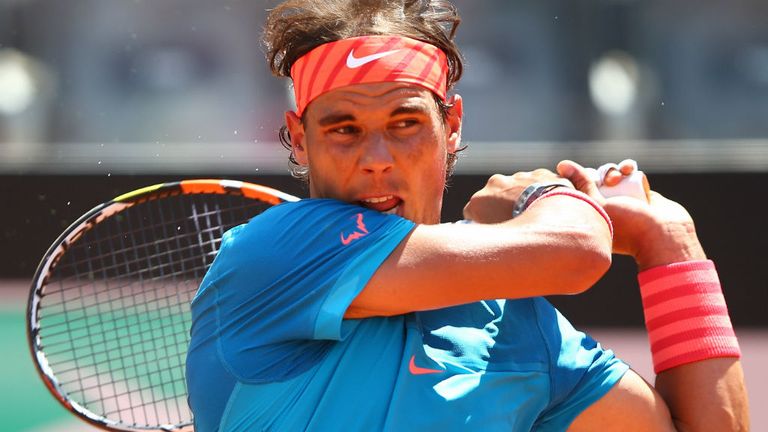 Rafael Nadal in action during his match against Marsel Ilhan on Day Four of the Rome Masters