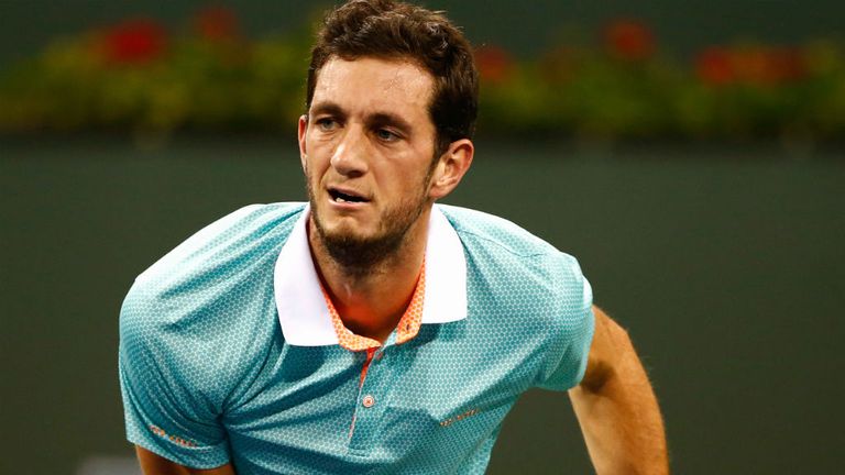James Ward in action against Mitchell Krueger during day two of the BNP Paribas Open at Indian Wells
