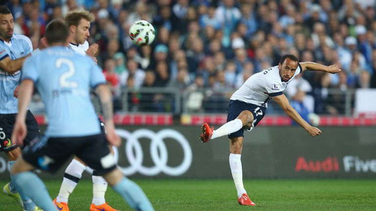SYDNEY, AUSTRALIA - MAY 30:  Andros Townsend  of Tottenham Hotspur shoots at goal during the international friendly match between Sydney FC and Tottenham S