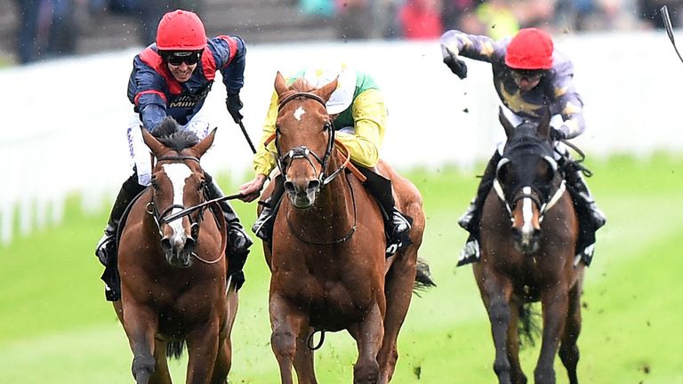 Trip To Paris (left) wins the Chester Cup under Graham Lee