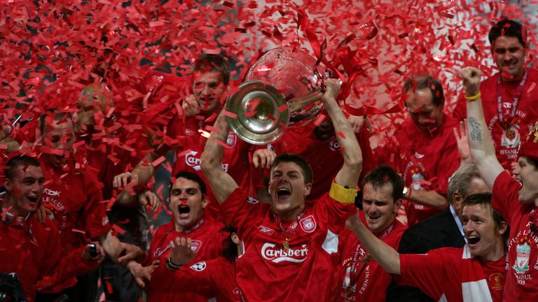 in action during the European Champions League final between Liverpool and AC Milan on May 25, 2005 at the Ataturk Olympic Stadium in Istanbul, Turkey. 