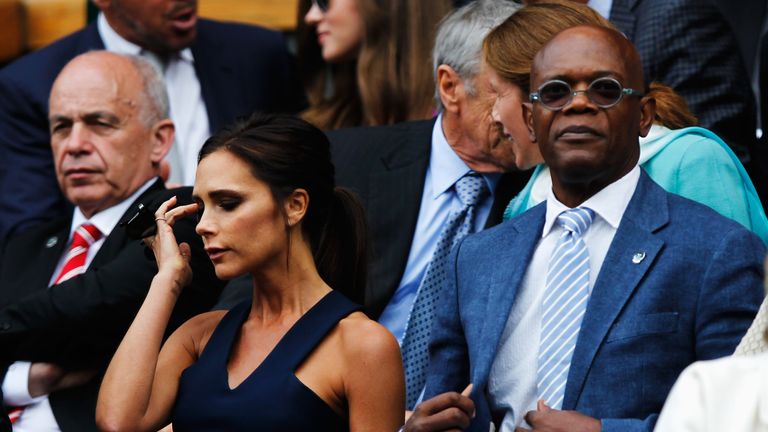 Victoria Beckham and Samuel L Jackson enjoying a bit of Wimbledon