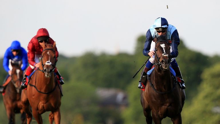 Western Hymn, (right) ridden by James Doyle comes home to win The Cantor Fitzgerald Research Brigadier Gerard Stakes at Sandown Racecourse. PRESS ASSOCIATI
