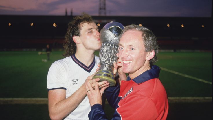 England international Mel Sterland with the trophy for winning the UEFA European Under 21 Championship, 25th May 1984, against Spain at Bramall Lane