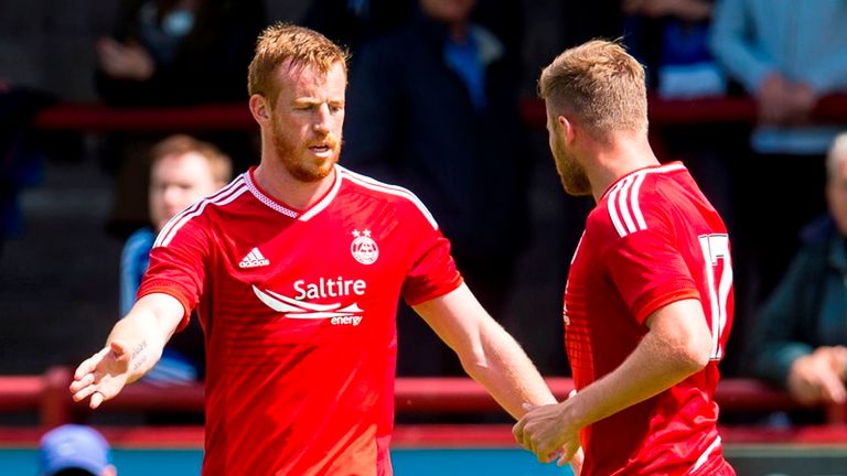 Aberdeen's Adam Rooney (left) celebrates his goal with team-mate David Goodwillie