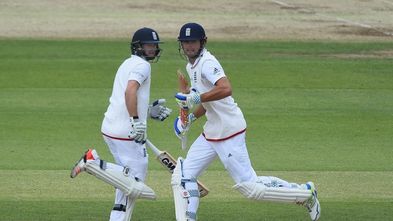 Alastair Cook and Adam Lyth of England run between the wickets during day four of the 2nd Investec Test Match between England and New Zealand at Headingley