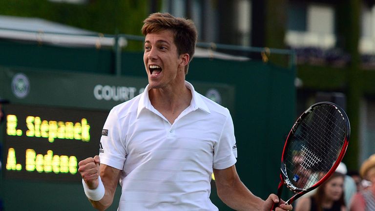 Aljaz Bedene celebrates beating Radek Stepanek