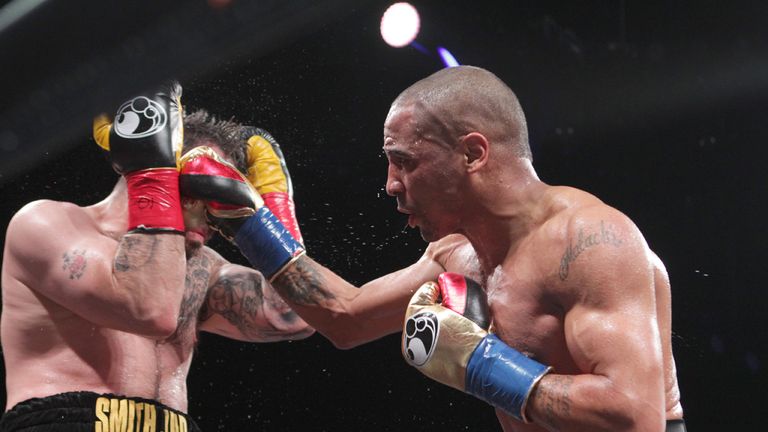 Andre Ward throws a right hook against Paul Smith 
