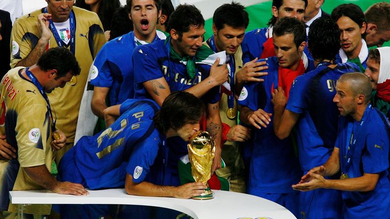 Andrea Pirlo kisses the World Cup on his last visit to Berlin's Olympic Stadium