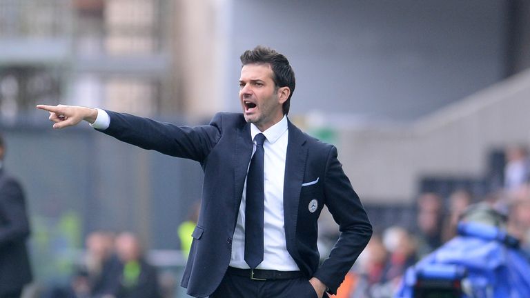 Head coach  of Udinese Andrea Stramaccioni issues instructions  during the Serie A match between Udinese Calcio and AC Milan at S