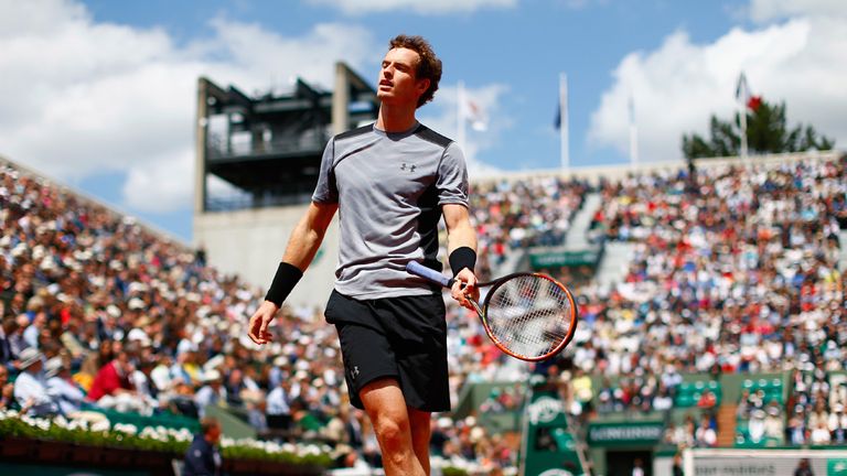 Andy Murray waits for a ball during his fourth-round match against Jeremy Chardy