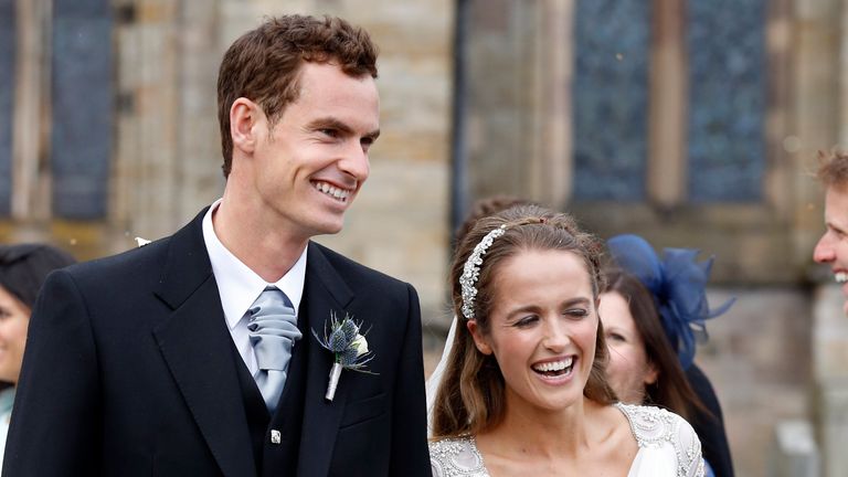 Andy Murray and Kim Sears leave Dunblane Cathedral after their wedding on April 11, 2015 in Dunblane, Scotland. (Photo by Alex B.  Huckle/Getty Images)