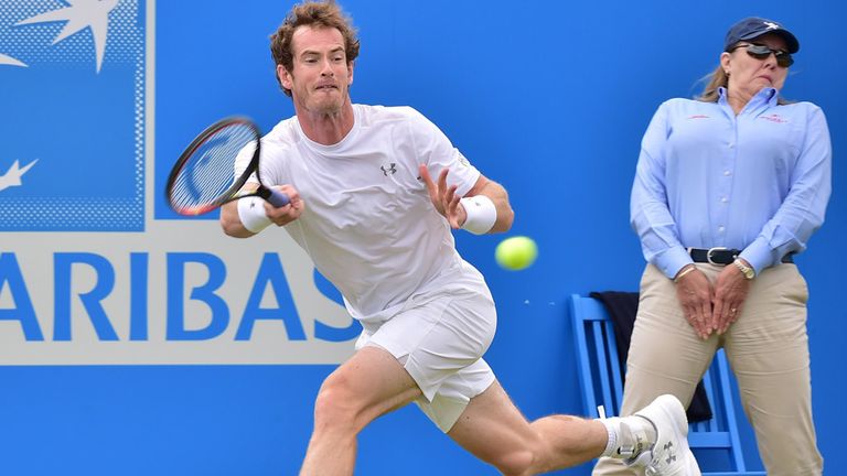 Andy Murray in action against Viktor Troicki on Sunday morning at Queen's Club