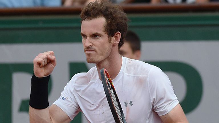 Andy Murray reacts after winning a key point