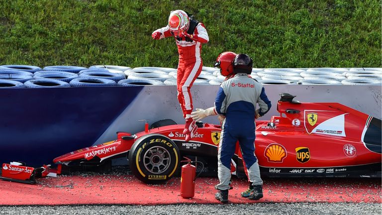 Antonio Fuoco jumps out of his crashed Ferrari