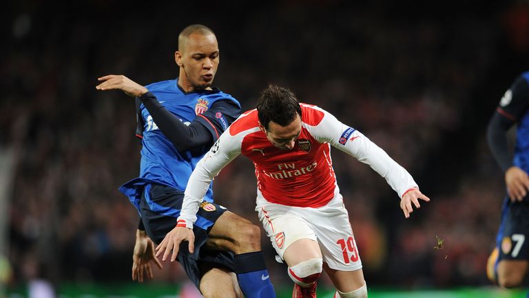 Fabinho: The Monaco man tackles Arsenal's Santi Cazorla at the Emirates