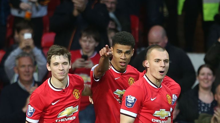 MANCHESTER, ENGLAND - MAY 12:  Ashley Fletcher of Manchester United U21s