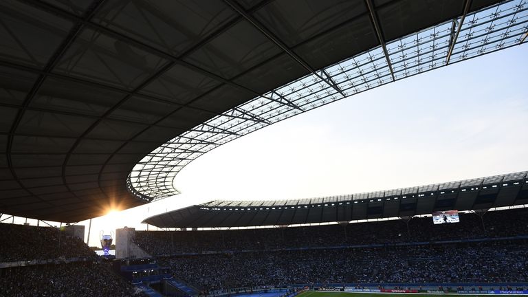 Sun sets behind the Olympic Stadium prior to the UEFA Champions League Final between Juventus and FC Barcelona
