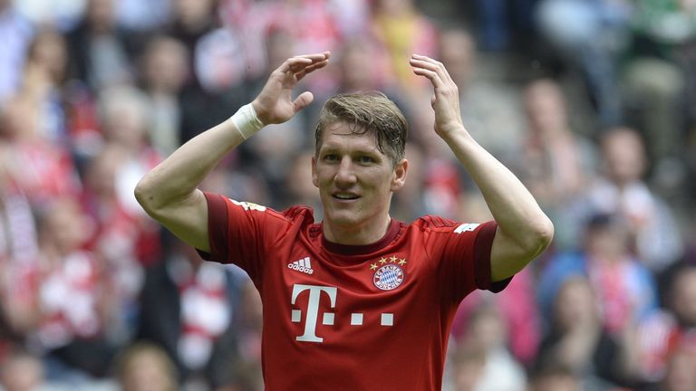 Bayern Munich's midfielder Bastian Schweinsteiger reacts during the German first division Bundesliga football match between FC Bayern Munich and FC Augsb