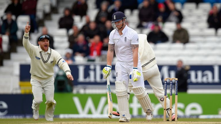 Ben Stokes reacts after being dismissed
