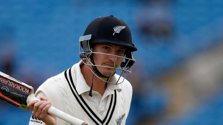 New Zealand's BJ Watling leaves the field after being caught out for 120 