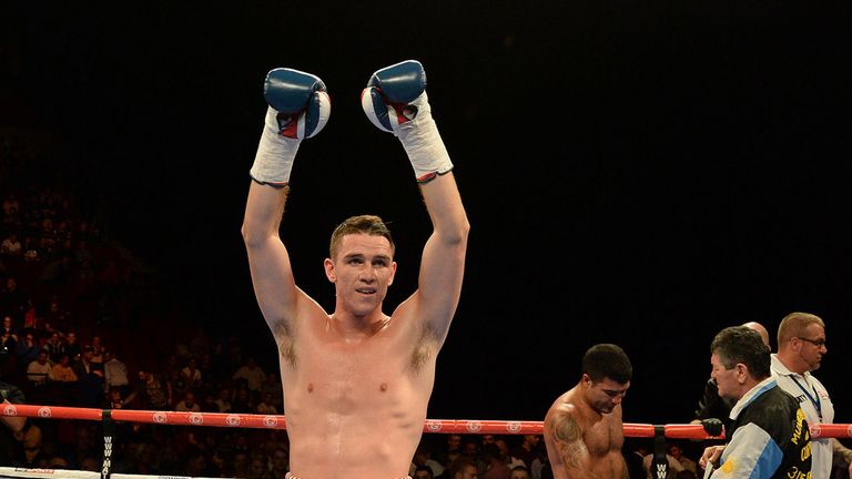 Callum Smith celebrates after his victory against Rafael Sosa Pintos in the Super Middleweight contest at the First Direct Arena, Leeds.
