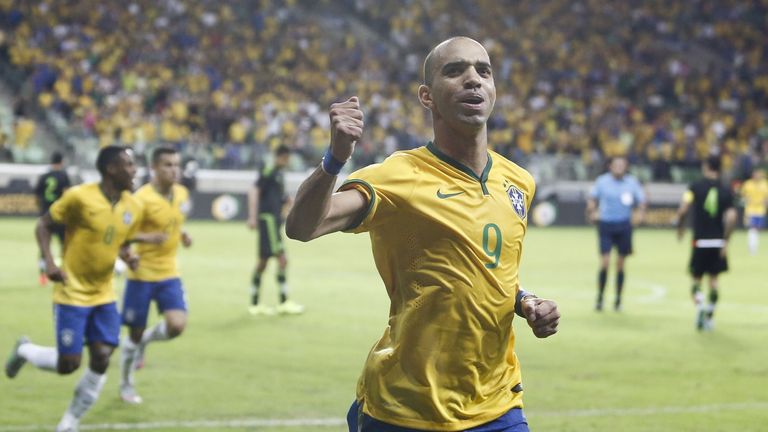 Brazil's Diego Tardelli celebrates his goal against Mexico.