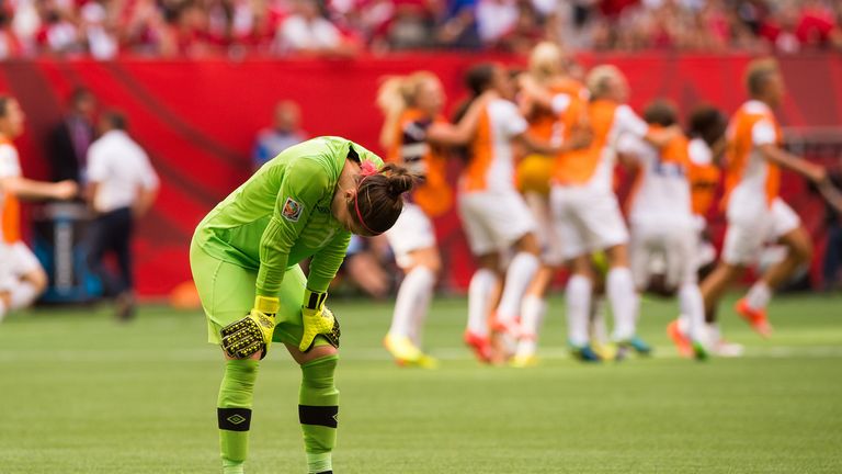 Despair for Canadian goalkeeper Erin McLeod as the hosts are dumped out