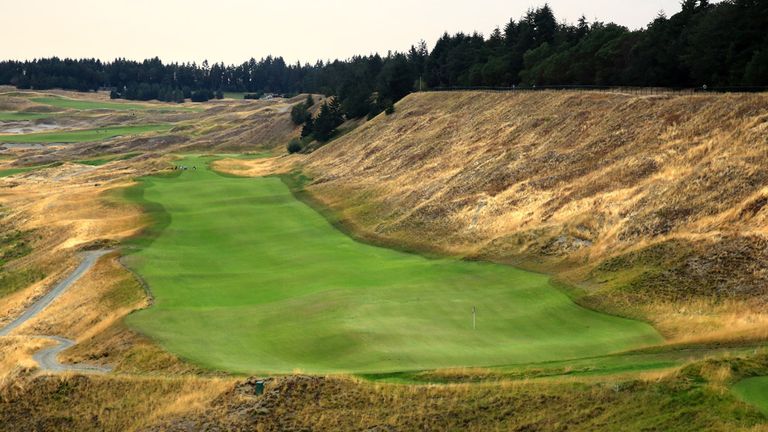 UNIVERSITY PLACE, WA - AUGUST 13:  The 557 yards par 5, 8th hole at Chambers Bay Golf Course venue for the 2015 US Open Championship on August 13, 2014 in 