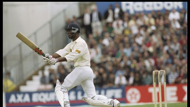 Chris Lewis batting for England against India at Headingley in June 1996