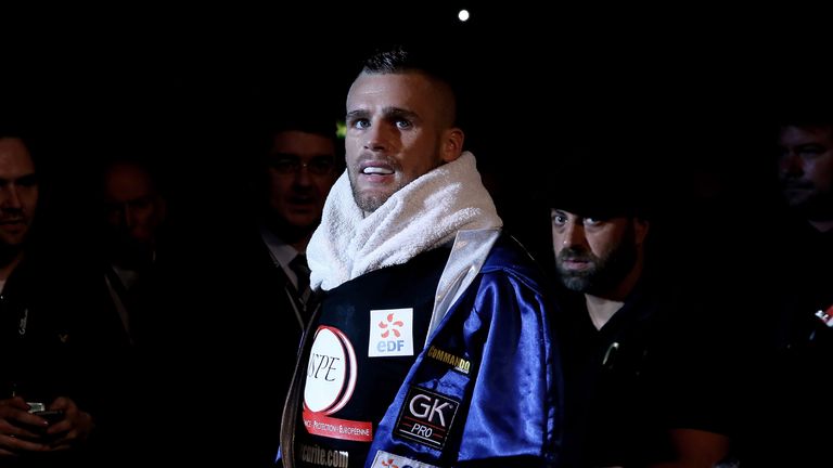 LONDON, ENGLAND - SEPTEMBER 20:  Christopher Rebrasse enters the ring during his WBC Final Eliminator & European Super Middleweight bout with George Groves