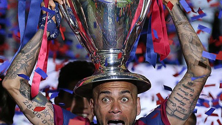 Dani Alves lifted his third Champions League with Barcelona on Saturday