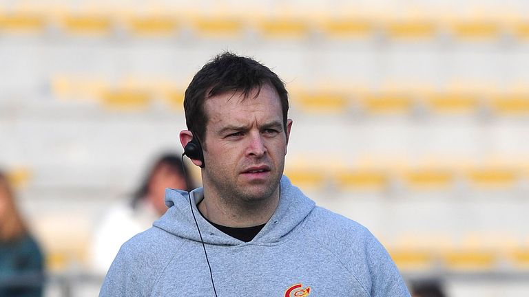 Newport head coach Danny Wilson looks on during the RaboDirect Pro 12 match between Aironi Rugby and Newport, 2012