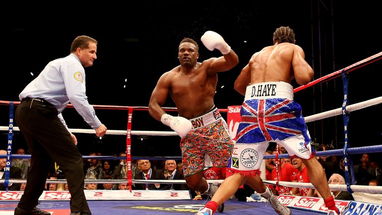 LONDON, ENGLAND - JULY 14:  David Haye knocks out Dereck Chisora during their vacant WBO and WBA International Heavyweight Championship bout on July 14, 20