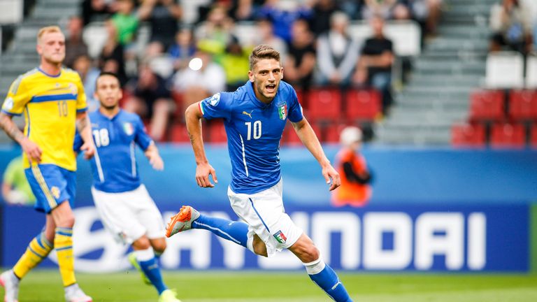 Domenico Berardi celebrates his goal for Italy Under-21s against Sweden