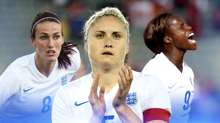 Steph Houghton, Eni Aluko and Jill Scott