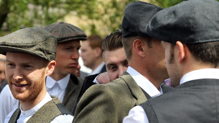 NEWCASTLE, UNITED KINGDOM - JUNE 27:  Racegoers wear traditional flat caps during The Northumberland Plate Meeting at High Gosforth Park on June 27, 2015 i